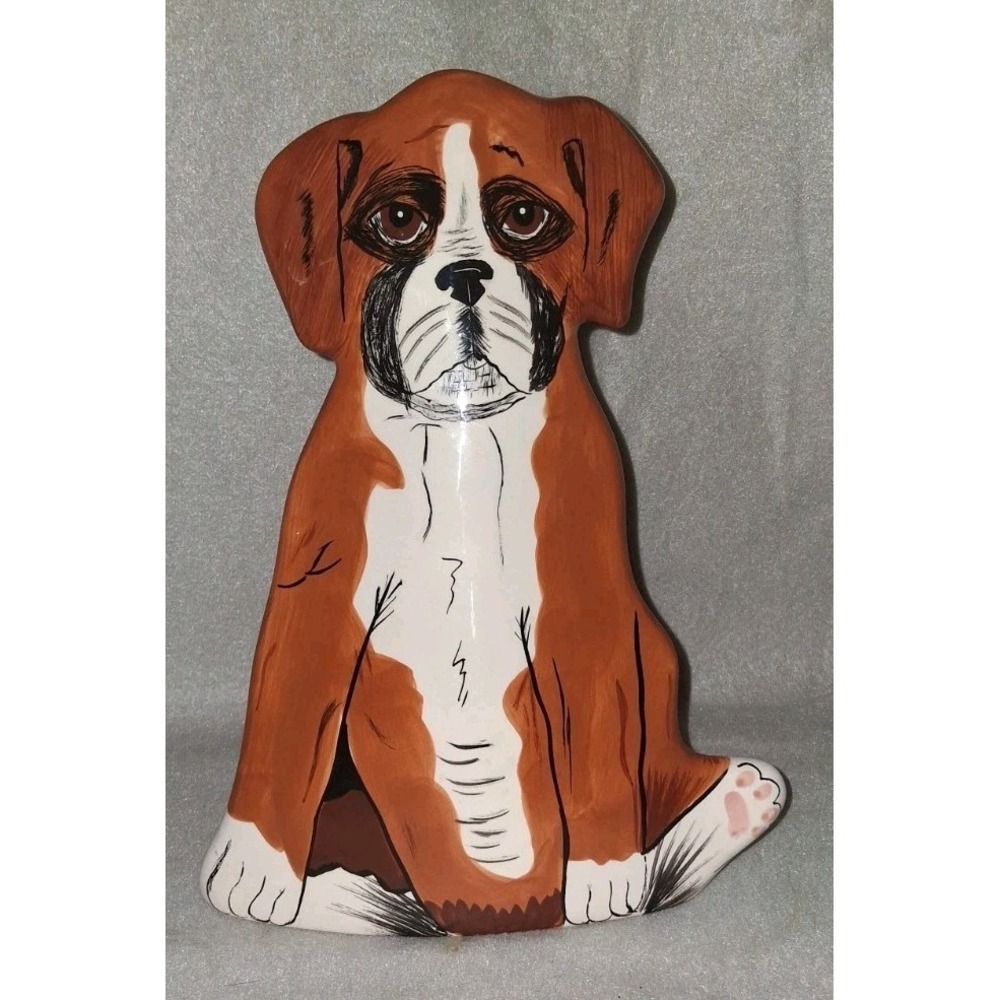 8‎ 1/2" Dogs By Nina Vase, Boxer Dog, Ceramic, Tan, Flower Vase Tyson